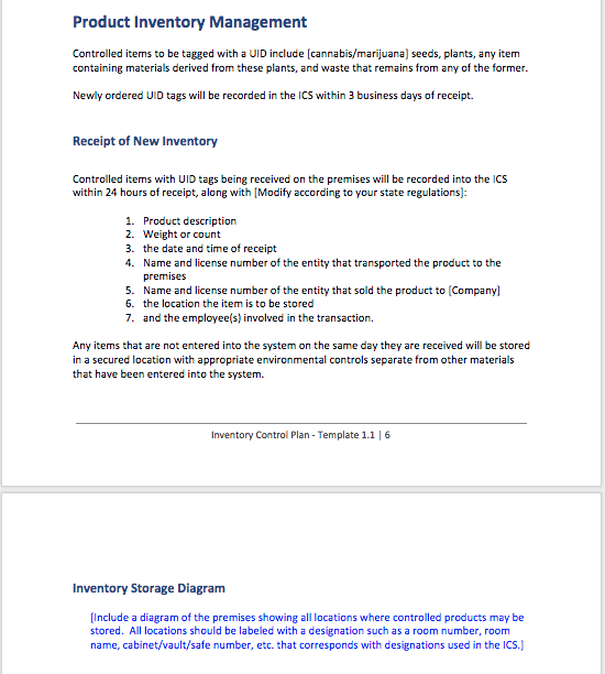 Marijuana Inventory Plan